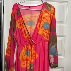 Floral print v neck dress